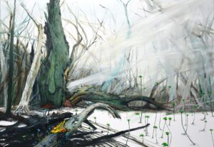 Helge Hommes "immer wieder wächst das Grün, wild und hoch und ..." 70 x 100 cm / Öl auf Leinwand / 2024
